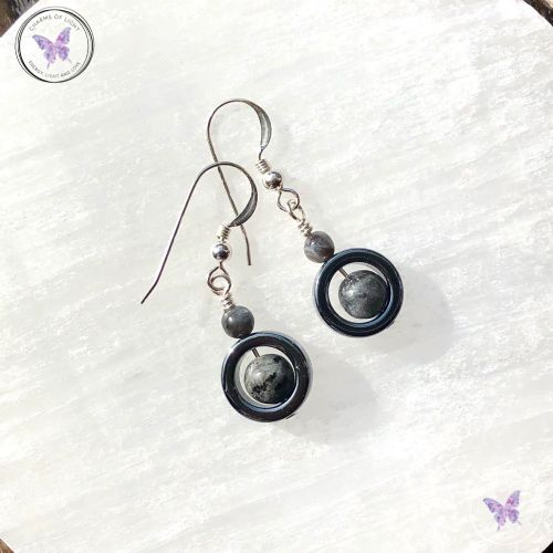 Larvikite & Hematite Circle Earrings